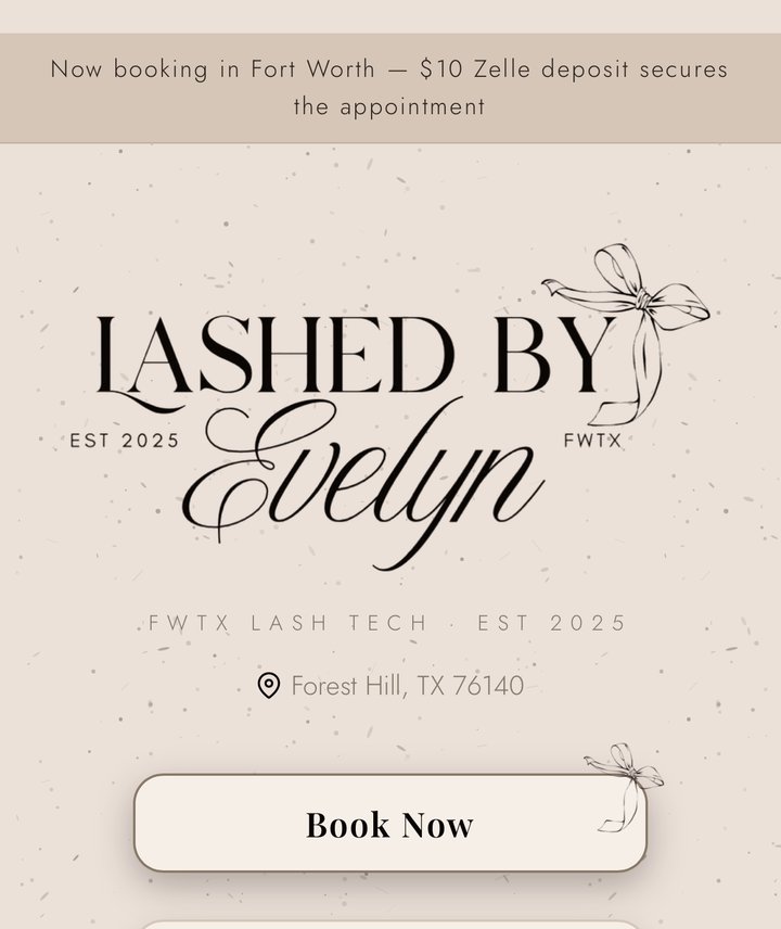 The booking page that link opens, styled to match her Instagram